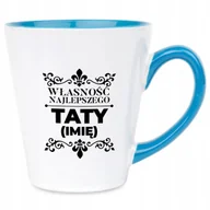 Kubki - Kubek Latte Niebiesko Biały WŁASNOŚĆ NAJLEPSZEGO TATY *IMIĘ* Dla Taty Wzory - miniaturka - grafika 1