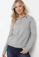 Swetry damskie - Szary Sweter z Wiskozą o Pudełkowym Kroju z Kapturem i Kolorowymi Guzikami Ettecia - miniaturka - grafika 1