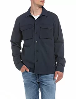 Koszule męskie - Replay Męska koszula z długim rękawem ze stretchem, Niebieski 085, L - grafika 1