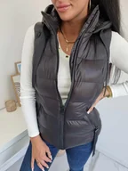 Kamizelki damskie - Krótka matowa kamizelka Geneva z kapturem - czarna - S WEST - miniaturka - grafika 1