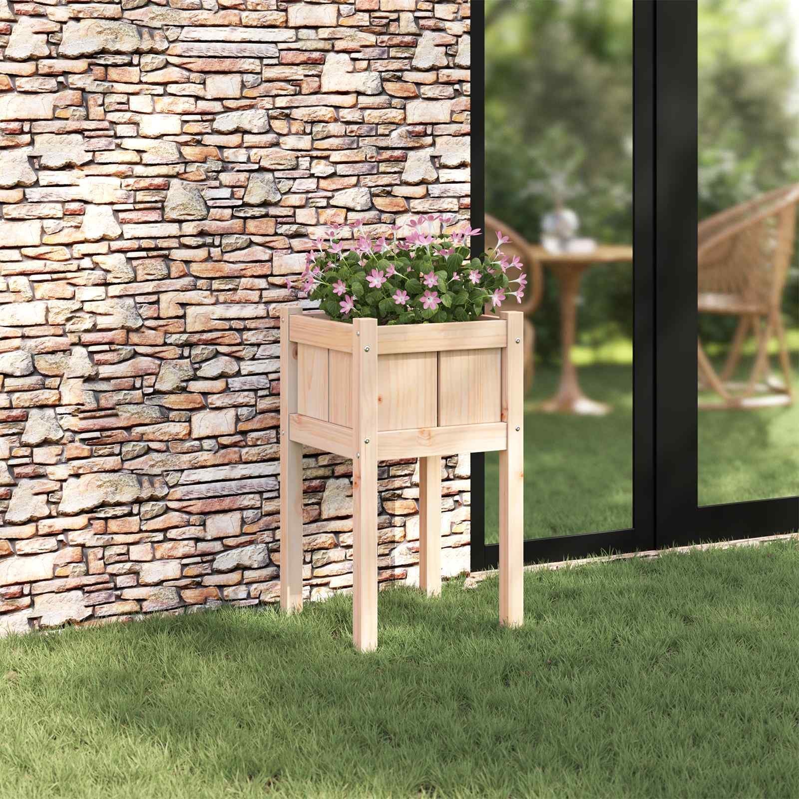 VidaXL Drewutnia Doniczka ogrodowa naturalna Lite drewno sosnowe, 40 x 40 x 70 cm