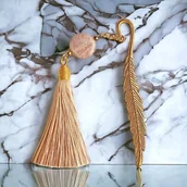 Zakładki do książek - Zakładka PREMIUM : kamień słoneczny : beż i złoto - miniaturka - grafika 1