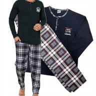 Piżamy damskie - PIŻAMA MĘSKA XL KOMPLET BAWEŁNA prezent krata długa rozpinana wygodna - miniaturka - grafika 1