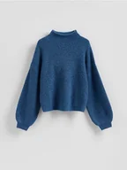 Swetry damskie - Reserved - Sweter z bufiastymi rękawami - granatowy - miniaturka - grafika 1