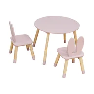 Zestawy mebli dla dzieci - Rebecca Mobili Stolik i 2 krzesła dla dzieci Hely 44x60x60 MDF Sosna Rózowy Brazowy ZESTAW 3 sztuki - miniaturka - grafika 1