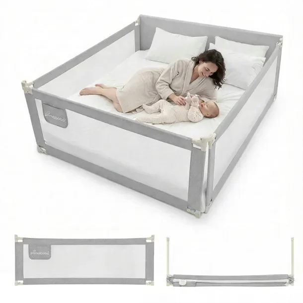 PRIMABOBO Barierka ochronna do łóżka CLASSIC 200x160cm 3 szt Składana SZARA