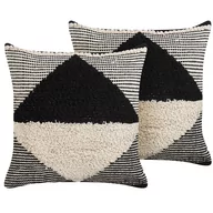 Poduszki dekoracyjne - 2 Bawełniane Poduszki Dekoracyjne Geometryczny Wzór 50 X 50 Cm Beżowo-czarne Khora - miniaturka - grafika 1