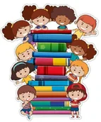 Pomoce naukowe - Naklejka ścienna: Wesołe dzieci z książkami - miniaturka - grafika 1