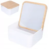 Pojemniki łazienkowe - Organizer łazienkowy z lusterkiem bambus kosmetyki - miniaturka - grafika 1