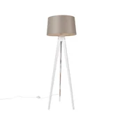 Lampy stojące - QAZQA Nowoczesny statyw biały z lnianym kloszem 45 cm - Tripod Classic - miniaturka - grafika 1
