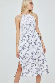 Sukienki - Superdry sukienka kolor biały midi rozkloszowana - grafika 1