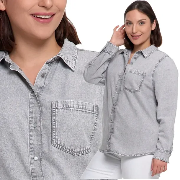 Koszula Damska z Bawełny Jeansowa Styl Denim Klasyczna Wygodna MORAJ L