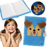 Notesy i bloczki - Niebieski, pluszowy pamiętnik PIESEK zamykany na kłódkę, ŚWIECĄCA OKŁADKA LED, notes dla dzieci - miniaturka - grafika 1