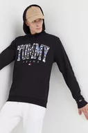 Bluzy męskie - Tommy Jeans bluza bawełniana męska kolor czarny z kapturem z nadrukiem - miniaturka - grafika 1