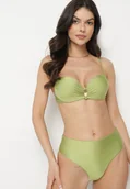Stroje kąpielowe - Zielone Bikini Biustonosz z Metaliczną Aplikacją i Majtki Figi Kinelisa - miniaturka - grafika 1