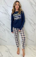 Piżamy damskie - Długa granatowa piżama damska z spodniami w kratę BESSY, Kolor granatowo-beżowy, Rozmiar M, Sorbetto - Intymna - miniaturka - grafika 1