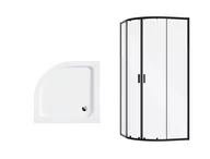 Kabiny prysznicowe - Kabina prysznicowa Besco Zarya 80x80 półokrągła czarny mat z brodzikiem Alex biały ZB-AL-80-190 - miniaturka - grafika 1