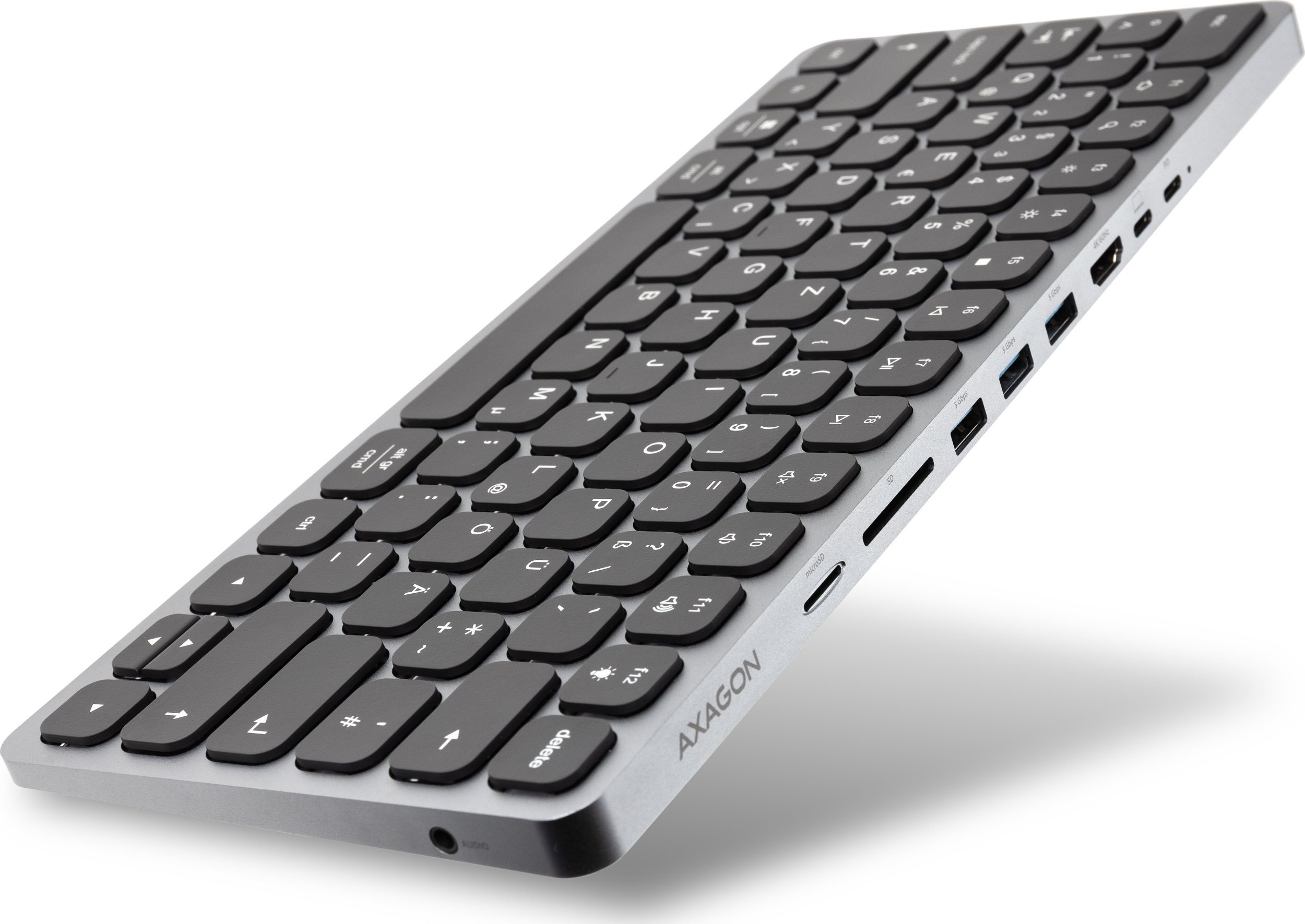 Axagon AXAGON HMC-KB USB-C Tastatur, microSD/SD, 3x USB-A 3.0, HDMI 4K/60Hz, PD 100W, Audio - DE Layout HMC-KB-GE
