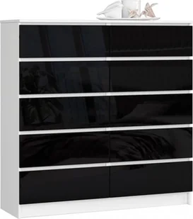Fabryka Mebli Akord KOMODA K 120 cm 10 SZUFLAD BIAŁA / CZARNY POŁYSK - Komody - miniaturka - grafika 1