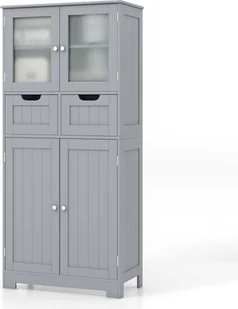 Szafka łazienkowa COSTWAY z 2 szufladami i 4 drzwiczkami, szafka łazienkowa z regulowanymi półkami, komoda łazienkowa do łazienki, kuchni, salonu (szara) - Szafki łazienkowe - miniaturka - grafika 1