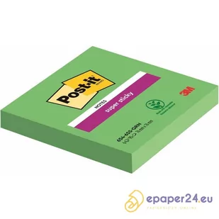 Karteczki Post-it Super Sticky 76x76mm (654-6SS-GRN) zielone (90) - Etykiety samoprzylepne i bloki etykiet - miniaturka - grafika 1