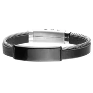 Bransolety męskie - Czarna męska bransoletka skórzana ze stali szlachetnej - Manoki - miniaturka - grafika 1