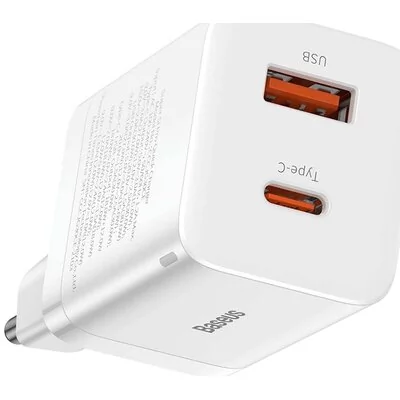 Baseus Ładowarka sieciowa Super Si Pro Quick Charger USB + USB-C 30W biała BSU2902WHT