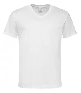 Koszulki męskie - Biały Bawełniany T-Shirt w Serek, Męski Bez Nadruku -STEDMAN- Koszulka, Krótki Rękaw, Basic, V-neck - Stedman - grafika 1