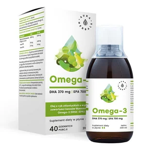 Aura Herbals Omega-3 (370 DHA i 700 EPA) w płynie (200ml) OMEGA3 200 - Witaminy i minerały - miniaturka - grafika 1