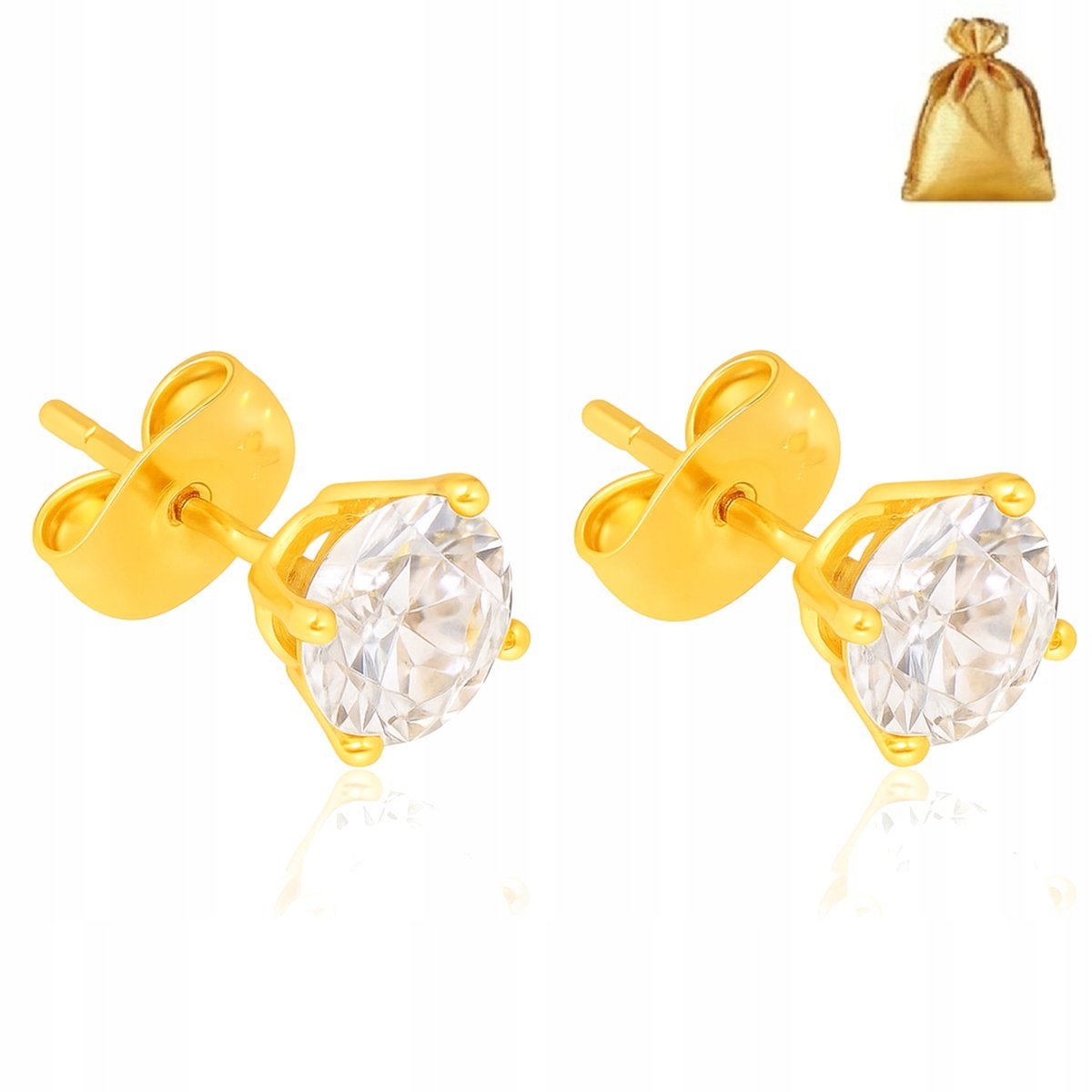 POZŁACANE KOLCZYKI DAMSKIE OKRĄGŁE KRYSZTAŁKI ZŁOTE 8 MM STAL CHIRURGICZNA