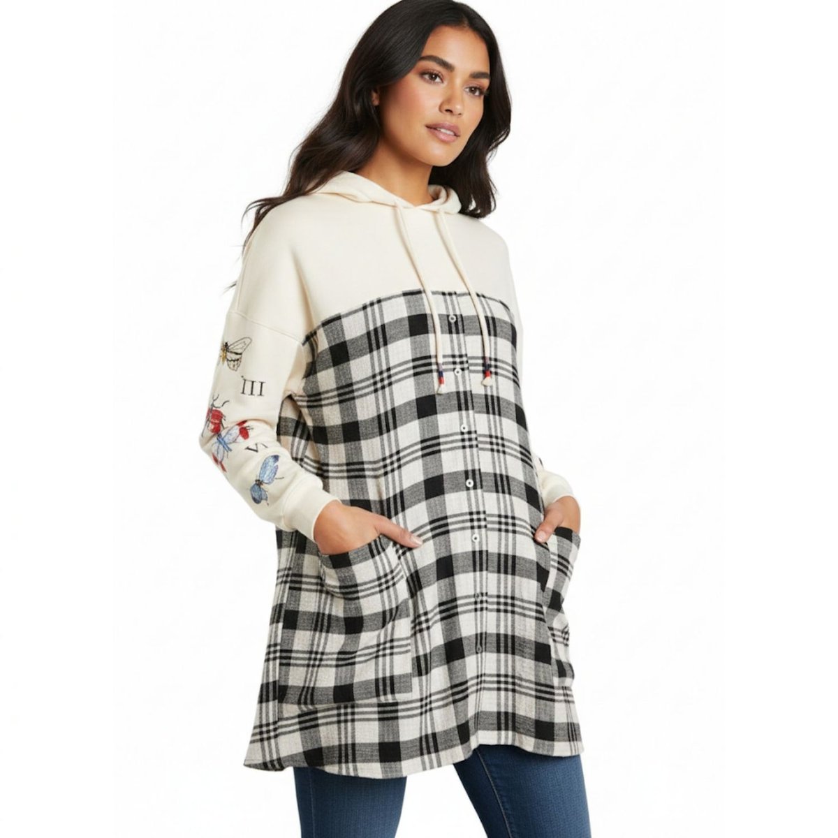 Bluza damska Desigual Nellie Bly w kratkę z kapturem-XL