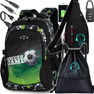 Torebki damskie - Plecak Szkolny Piłka Nożna Tornister Zestaw Dla Chłopca szkoły Torba Usb - miniaturka - grafika 1