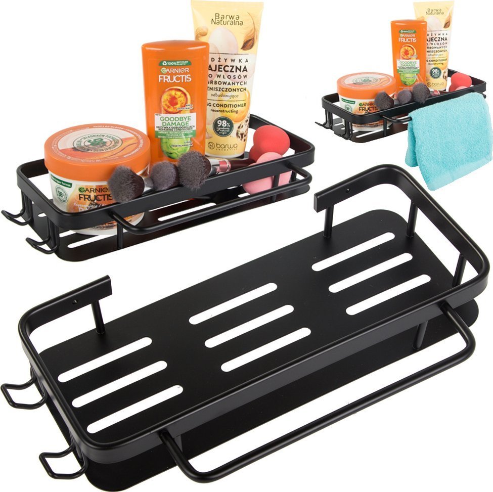 Verk Półka łazienkowa do łazienki wieszak do kuchni loft wisząca metal czarna Półka łazienkowa do łazienki wieszak do kuchni loft wisząca metal czarna