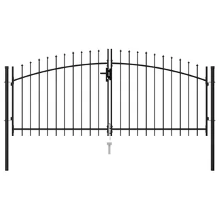 vidaXL Brama dwuskrzydłowa z grotami, stalowa, 3x1,25 m, czarna - Akcesoria do ogrodzeń - miniaturka - grafika 1