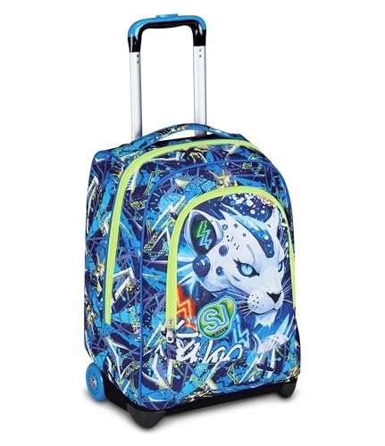 SJ GANG STYLE JAM GANG Wózek szkolny stały, niebieski, 2 w 1, podwójne zastosowanie, wózek i plecak, plecak do szkoły podstawowej, dla dzieci, Niebieska, Taglia Unica, nowoczesny