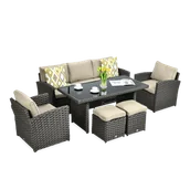 Meble ogrodowe - Zestaw z technorattanu BORNEO + PUFY Brown - miniaturka - grafika 1