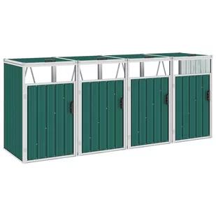 vidaXL Osłona na 4 kosze na śmieci, zielona, 286x81x121 cm, stalowa vidaXL - Kosze na śmieci - miniaturka - grafika 1