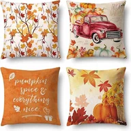 Poszewki na poduszki - Jesienne Poszewki Na Poduszki 45x45cm zestaw 4 sztuk liść klonu i dynia - miniaturka - grafika 1