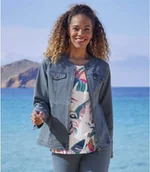 Kurtki damskie - Jeansowa kurtka ze stretchem i ćwiekami Kobieta Atlas For Men - Kolor : Niebieski - Rozmiar : 36/38 - miniaturka - grafika 1