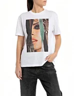 Koszulki i topy damskie - Replay T-shirt damski regular fit, 001 White, XXS - miniaturka - grafika 1