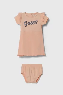 Sukienki i spódniczki dla dziewczynek - Guess sukienka niemowlęca kolor pomarańczowy mini rozkloszowana - grafika 1