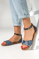 Sandały damskie - Granatowe sandały płaskie damskie z zakrytą piętą pasek wokół kostki Casu K19X16-NA - miniaturka - grafika 1