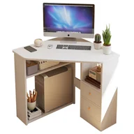 Biurka - BIURKO NAROŻNE TRÓJKĄTNE KOMPUTEROWE Z PÓŁKAMI NOWOCZESNE BIAŁE LOFT POJEMNE 80x75 - miniaturka - grafika 1