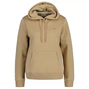 GANT Damska bluza z kapturem Rel Shield, khaki (Dark Khaki), L - Bluzy damskie - miniaturka - grafika 1