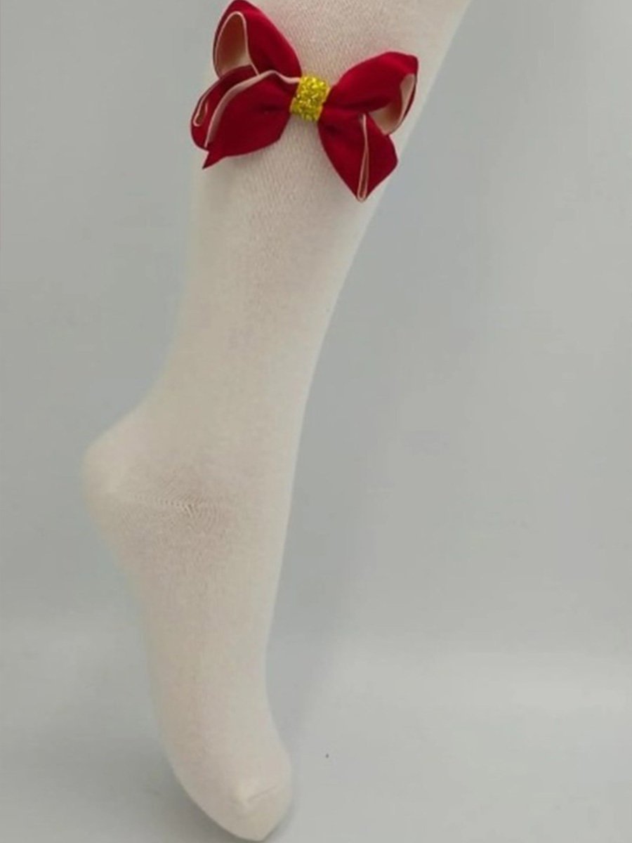 Dziewczęce rajstopy bawełniane z kokardką ecru Milusie r.104/110