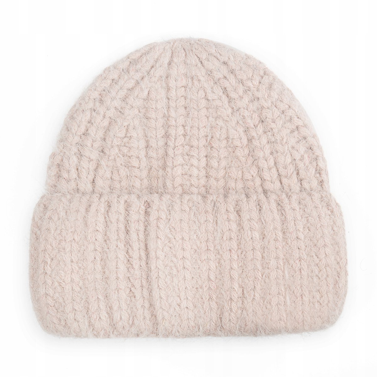 Damska Ciepła Elegancka Czapka Wełniana Zimowa Na Zimę 60% Angora Migdałowa