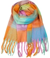 Apaszki i szaliki damskie - Ciepły szal szalik krata kratka puchata dzianina - miniaturka - grafika 1