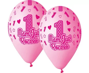 Gemar Balloons Balony 13", "Mam już Roczek", różowe, Gemar, 5 szt GS120/MJRR - Baby shower i roczek - miniaturka - grafika 1