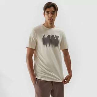 Koszulki sportowe męskie - Męski t-shirt z nadrukiem 4F 4FRAW23TTSHM1523 - beżowy - grafika 1