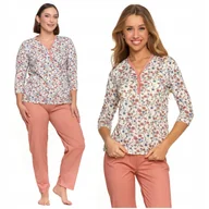 Piżamy damskie - PIŻAMA DAMSKA DWUCZĘŚCIOWA ROZPINANA W KWIATKI MORAJ WYGODNA MODNA L - miniaturka - grafika 1